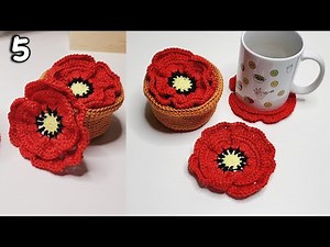 Crochet POPPY flower TUTORIAL Coaster QUICK & EASY / Coquelicot fleur step by step for beginners