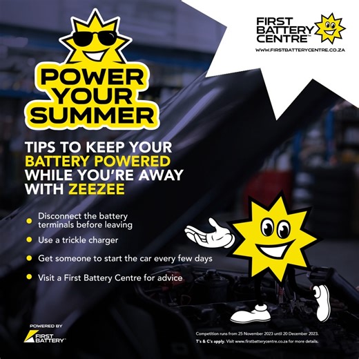 1.8K views · 79 reactions | Before you leave your car for vacation, safeguard your battery with ZeeZee. Learn how to make sure your battery is still charged up when you come back home: https://firstbatterycentre.co.za/vacay-time-prevent-your-battery-from-taking-a-permanent-vacay/. Don't let your battery take a permanent vacation. #PowerYourSummer | First Battery Centre | Facebook