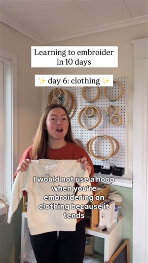 Handful of Made | Embroidery & DIY on Instagram: "Also not mentioned in the video is to make sure you wash and dry your clothing BEFORE you embroider on it! The last thing you want is to put a bunch of time and effort into embroidering a beautiful piece of clothing just to have it shrink in the wash and mess up your stitching 😭 If you find these videos helpful, please let me know and follow for more! #Embroidery #BeginnerEmbroidery #EmbroideryTips #ClothingEmbroidery #LearnToEmbroider #LearnEmb