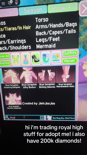 Trading Royal High Items for Adopt Me in Roblox