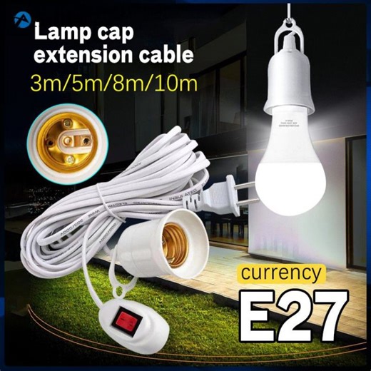 【Plug+lamp Bulb】5M E27 LED Light Bulb Extension Socket Extension Cord Omni Extension Cord With Switch Bulb Socket Aulis | Lazada PH