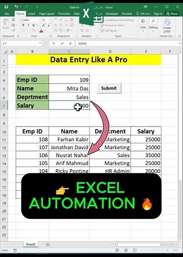Create One-Click Data Entry Form in Excel 🔥 #exceltips #shorts