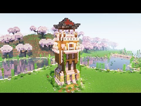 How to build Cherry Blossom Watchtower - Minecraft tutorial