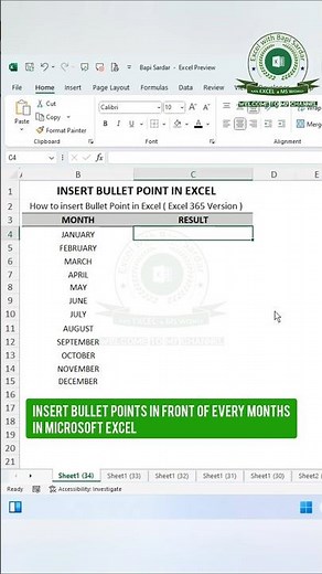 🚀 Turn your Month List into a Professional Bullet List using the CHAR Formula in Excel! 📌✨