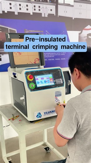 Tubular terminal crimping machine, stripping wire insulation and crimping preinsulated terminal automatically #wirecrimpingmachine #terminalcrimpingmachine #fyp #kunshanyuanhan #terminaltubular