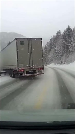 Semi Truck Jackknifes on Icy Mountain Road Dashcam