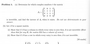 Problem 1. (a) Determine for which complex numbers t the matri... | Filo