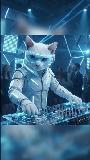 DJ Meow dropping the hardest beat! 🎵🐾#Shorts #CatDJ #Cyberpunk #AIArt #FunnyCat
