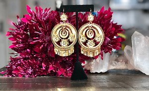 Folklorico Dance Mexican Gold Filigree Earrings, Three Flowers - Etsy