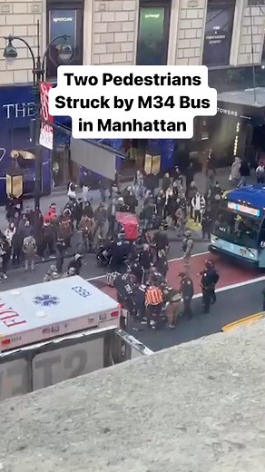 🚨 Just In at Garment District, Manhattan: Two pedestrians hit by M34 Bus. Officers on scene. 🚑 User video shows EMS response. Stay informed with real-time updates on Citizen App. #GarmentDistrict #M34bus #struck | Citizen