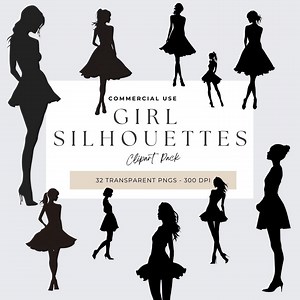 Woman Body Silhouettes Png, Women in Dress Silhouette Png, Fashion Dresses, Girl Silhouette, Retro Style, Fashionable Female Illustration - Etsy
