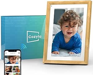 Cozyla Digital Picture Frame Multi Platform to Send Photos and Videos via Email Google Photos Instagram PhoneApp Free Unlimited Storage Built-in Alexa Photo Frame Electronic WiFi 10.1 Inch Bamboo