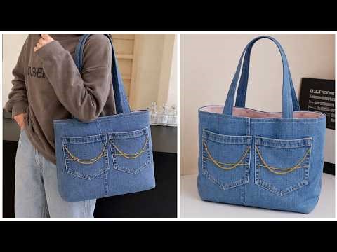💙 The Easiest Way to Sew a Bag from Old Jeans for Beginners – No Pattern Needed!