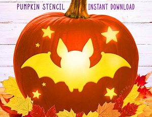 Bat Pumpkin Stencil, Cute Bat Pumpkin Stencil, Halloween Pumpkin Stencil, Jack O' Lantern, Bat Stencil, Pumpkin Carving Stencil Digital File - Etsy