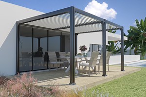 Pergola adossée bioclimatique aluminium gris anthracite, Madison 3X4 M | Leroy Merlin