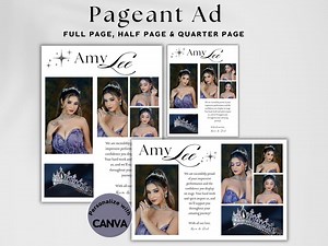Pageant Ad Template, Editable Pageant Tribute Ad, Full Page Half Page Quarter Page Ad Layout, Beauty Queen Program Ad Canva Pageant Template - Etsy
