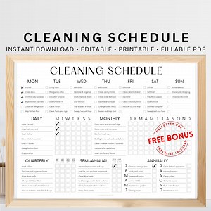 EDITABLE Cleaning Schedule PRINTABLE Cleaning List Household Chore Chart ADHD Cleaning Planner Daily Weekly Monthly Cleaning Checklist Pdf - Etsy