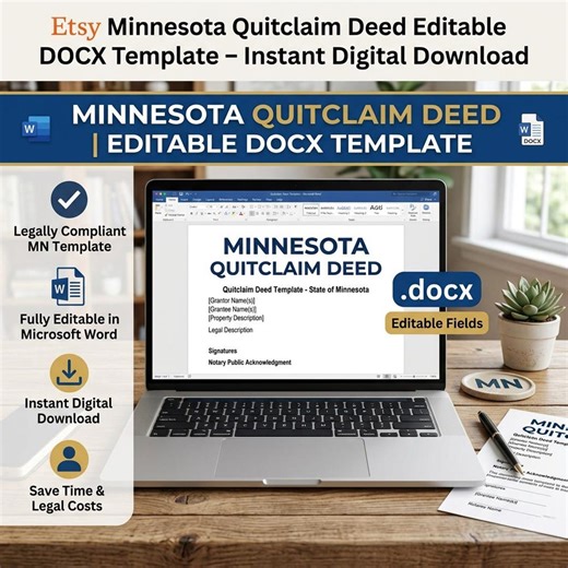 Minnesota Quitclaim Deed DOCX PDF Template | Editable MN Deed Form | Recorder (instant Download) - Etsy
