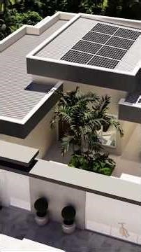 Planta 3D com três quartos pé direito alto e Cozinha Americana
