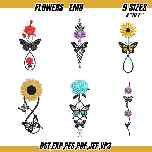 Flower Machine Embroidery Designs, Botanical Wildflower Bundle (6 Designs) (instant Download) - Etsy