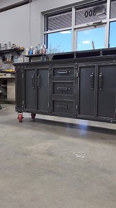 1K views · 15 reactions | The Anvil Storage Credenza with red rubber casters and our darkest stain on oak. Handmade in Houston TX, get your order in. #modernindustrialfurniture #interiordesign #customfurniture #officefurniture #officestorage #credenza #fypage | Modern Industrial Furniture | Facebook
