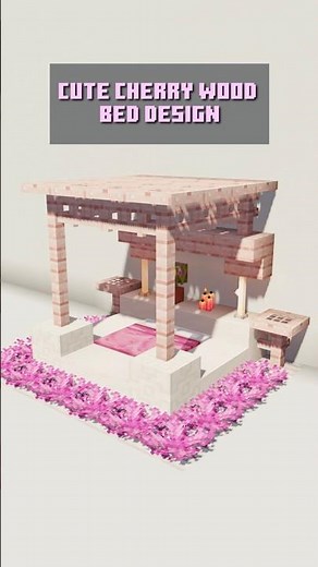 Cute Cherry Wood Bed Design in Minecraft 🌸 Bedroom Build Idea #minecraft #minecraftbuilding #howto