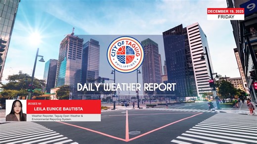22K views · 291 reactions | TAGUIG CITY DAILY WEATHER REPORT - DECEMBER 19, 2025. Alamin ang lagay ng panahon ngayong Biyernes sa lungsod ng Taguig. | I Love Taguig | Facebook