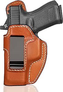 Hand-Made Leather IWB Holster for Glock 17 19 19X 47 Gen 3-5, Glock 22 23 31 32 Gen 3-4, Glock 44 45, Optic Ready Concealed Carry Holster, G19 Inside Waistband, Classic Brown Color, Right/Left Hand