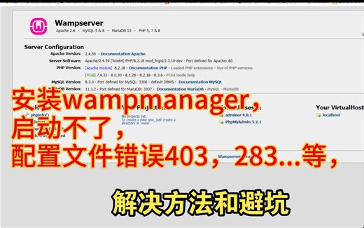 安装wampserver无法启动，配置文件错误，解决方法和避坑，附文件