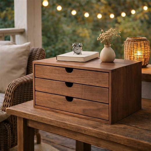 Large Wooden 3-drawer Storage Box, Desktop Organizer for Bedroom or Home Office - Etsy