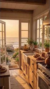 Cozy Beach House Kitchen 🌊☀️ Ocean Waves Ambience | Relaxing Spring Morning Seaside View