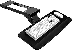 Adjustable Keyboard Tray Under Desk, 360° Rotation Ergonomic Computer Keyboard and Mouse Platform with Wrist Rest Pad, Adjustable Height Desk Extender (Black, 26.57")