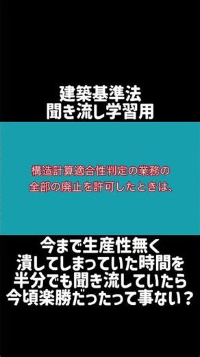 【シャワー学習】建築基準法学習用聞き流し動画 建築基準法 第四章の二 指定構造計算適合性判定機関（構造計算適合性判定の業務の休廃止等）第七十七条の三十五の十八 第4項【1分学習】