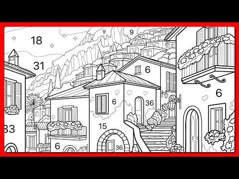 Color by Number Seaside Village by Night Aura Color app #coloringbook #relaxmindgames