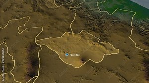 Tlaxcala - state of Mexico zoomed on the physical map of the globe. Animation 3D