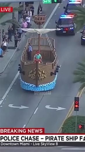 Only in Miami does a pirate ship hit traffic 😭 Captain really said full speed ahead #miami #policechase #pirateship #breakingnews #airsoft