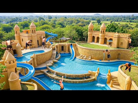 Building a Hand-Built Luxury Clay Castle with a Multi-Level Water Park Using Primitive Tools