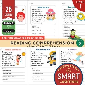 Reading Comprehension Worksheets Kindergarten & Grade 1 - 25 Short Stories