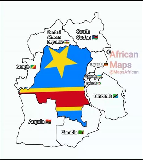 African Maps on Instagram: "The African country with the most international borders is the Democratic Republic of the Congo (DR Congo) 🇨🇩. #congo #DRCongo #africa #map #fyp #geography #border"