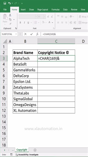 Automate © Copyright Symbols in Your Brand Tables #excel #excelforbeginners #exceltips #office