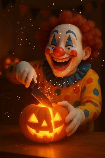 Happy Clown Slices a Glowing Pumpkin in 8K 🎃✨ Cute Halloween ASMR | #HalloweenShorts #CinematicASMR