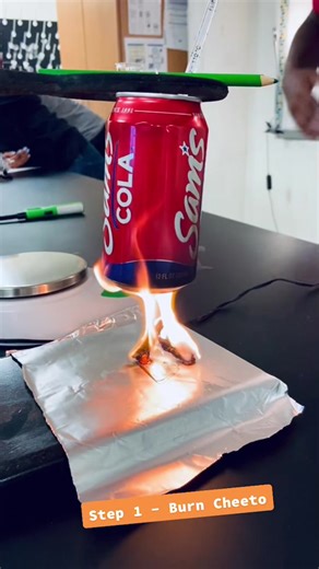 Burning Cheetos 🔥 #calorimetry #science #chemistry #sciencelab #cheetos #flamingcheetos #teachersoftiktok #labday #sheskerosene #theinterrupters