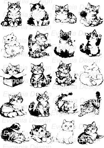 20 Hand Drawn Cat Svg Bundle Png Eps Dxf Realistic Cat Clipart Black White Cat Designs Laser Files Instant Download - Etsy