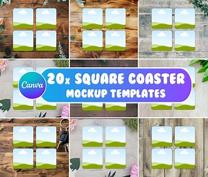 Canva Square Coaster Template Bundle, Coaster Mockup, Coaster Mockup Canva, Add Your Own Background, Square Coaster Canva, Drag and Drop - Etsy