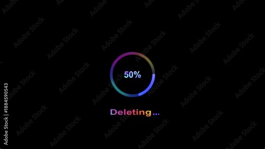 Deleting Circular Progress Loading Bar Motion Graphic animation from 0 to 100% completed. DELETE loading progress indicator from 0 to 100% increasing percentage. 4k rendering video animation.