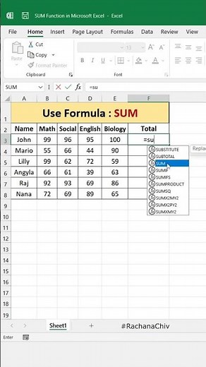 Excel : Sum formula