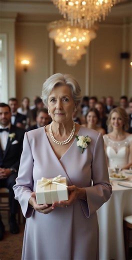“Can you stand by the bathroom wall so you don’t ruin the wedding photos with your age?” my new daughter-in-law asked with a smile that didn’t reach her eyes. Her voice was soft enough for only me to hear, but sharp enough to leave a scar. I didn’t argue. I just smiled, reached for my small white gift box from the table, and quietly walked away. Brittany looked perfect — every strand of hair in place, her white dress glowing under the chandelier. She had married my son, David, that afternoon. Th