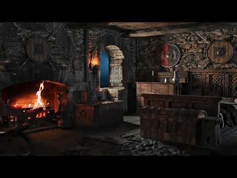 Medieval Castle Room with Fireplace Crackling Sounds