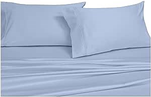 Royal Hotel Bedding Solid Blue 600-Thread-Count 4pc Queen Bed Sheet Set 100% Cotton, Sateen Solid, Deep Pocket