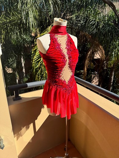 Red Velvet Leotard With Mesh Skirt Circus Ice Skater Pole Aerial Dance Lyra Performance, - Etsy